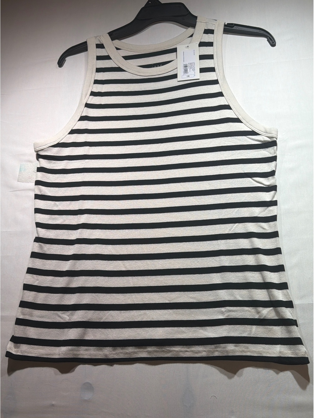 Women's Slim Fit Ribbed Tank Top - A New Day Cream/Black Striped , Crew Neck 1X
